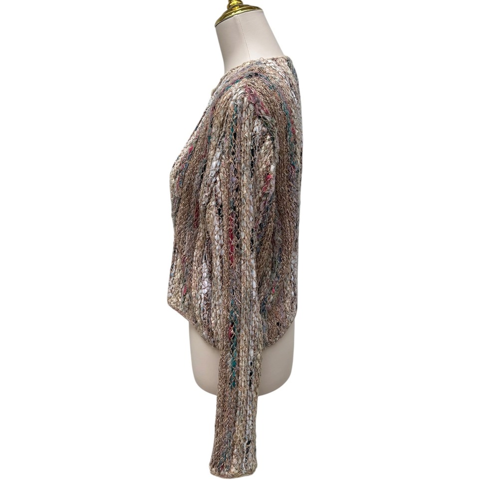 VTG Estelle Gracer Ribbon Knit Cardigan L Brown OOAK Metallic Cropped Jacket S/M - Picture 4 of 13